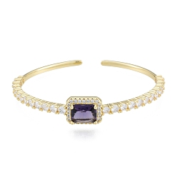 Indigo Bracelet manchette ouvert rectangle zircone cubique, bijoux en laiton plaqué or véritable 18k pour femmes, indigo, diamètre intérieur: 1-3/4x2-1/4 pouce (4.6x5.6 cm)