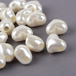 Creamy White ABS Plastic Imitation Pearl Heart Beads, Creamy White, 19.5x23.5x16mm, Hole: 6mm, about 145pcs/500g