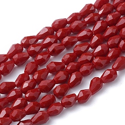 Dark Red Glass Beads Strands, Imitation Jade Beads, Faceted, teardrop, Dark Red, 11x8mm, Hole: 1mm