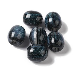 Black Resin Glitter European Beads, Large Hole Beads, Barrel, Black, 17.5~19x16.5~17mm, Hole: 5mm