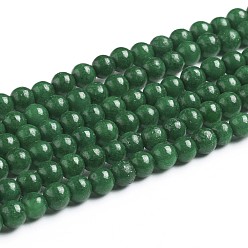 Vert Perles Mashan naturel rondes de jade brins, teint, verte, 4mm, Trou: 1mm, Environ 98 pcs/chapelet, 15.7 pouce