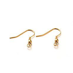Golden 304 Stainless Steel Earring Hooks, Ear Wire, with Horizontal Loop, Golden, 19~20x18~24mm, Hole: 2mm, 21 Gauge, Pin: 0.7mm