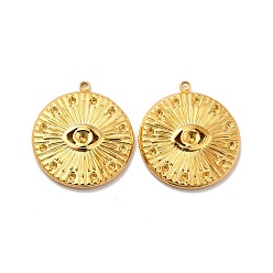 Real 18K Gold Plated Ion Plating(IP) 304 Stainless Steel Pendants Rhinestone Setting, Flat Round with Eye, Real 18K Gold Plated, 23.5x21x3mm, Hole: 1.4mm, Fit for 1.2~2mm Rhinestone