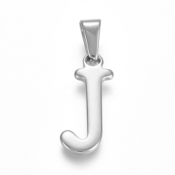 Letter J 304 Stainless Steel Pendants, Stainless Steel Color, Initial Letter.J, 21x10x1.8mm, Hole: 3x7mm