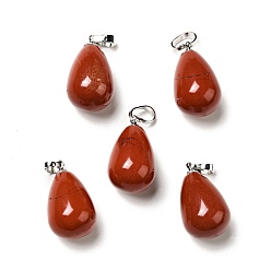 Jaspe Rouge Pendentifs naturels de jaspe rouge, avec les accessoires en laiton de tonalité de platine, charme de larme, 20~21x11~12mm, Trou: 6x3.5mm