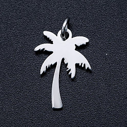 Stainless Steel Color 304 Stainless Steel Pendants, Stamping Blank Charms, with Unsoldered Jump Rings, Coconut Tree/Coconut Palm, Stainless Steel Color, 17.5x12x1mm, Hole: 3.5mm, Jump Ring: 5x0.8mm