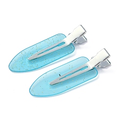 Sky Blue No Bend Hair Clips, Curl Pin Clips, No Crease Hair Clips, Alloy & Plastic Alligator Hair Clips, with Glitter Powder, Sky Blue, 59x18x12mm