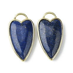 Lapis Lazuli Lapis naturelles teints pendentifs lazuli, breloques en coeur à facettes, avec placage à crémaillère bord en laiton plaqué or clair, 34.5x18x7mm, Trou: 7x5mm