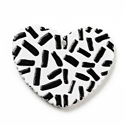 Black Printed Acrylic Pendants, Heart with Column Pattern, Black, 26x31.5x2mm, Hole: 1.5mm