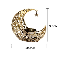 Golden Crescent Moon & Star Tealight Candle Holders, Metal Candlestick, Elements of Ramadan, Golden, 10.5x9.8cm