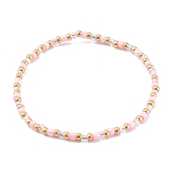 Pink Круглые непрозрачные цвета стеклянные бусины эластичные браслеты, розовые, внутренний диаметр: 2-1/8 дюйм (5.5 см)