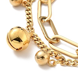 Doré  Bracelet multirangs charm cloche et boule ronde, placage sous vide 304 bracelet à chaînes double couche en acier inoxydable pour femme, or, 7-1/2 pouce (19 cm)