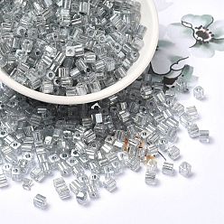 Light Grey Glass Seed Beads, Transparent Lustered Glass, Square Hole, Square, Light Grey, 4x4x4mm, Hole: 1.2mm, 5000pcs/pound