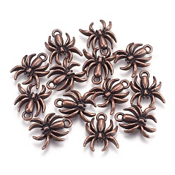 Red Copper Alloy Pendants, Spider, Lead Free and Cadmium Free, Red Copper, about 18mm long, 14mm wide, 3mm thick, hole: 2mm