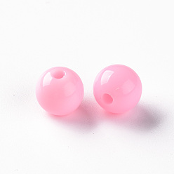Perlas de Color Rosa Abalorios de acrílico opacos, rondo, rosa perla, 10x9 mm, agujero: 2 mm, Sobre 940 unidades / 500 g