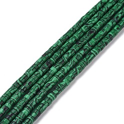 Vert Foncé Brins de perles synthétiques imitation malachite, plat rond, vert foncé, 4x2mm, Trou: 1mm, Environ 169 pcs/chapelet, 14.96'' (38 cm)