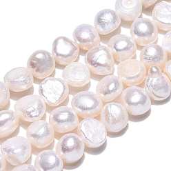 Seashell Color Natural Cultured Freshwater Pearl Beads Strands, Baroque Pearls Keshi Pearl Beads, Two Sides Polished, Seashell Color, 7~9.5x8~10.5x5~8.5mm, Hole: 0.6mm, about 40~42pcs/strand, 13.66~14.13 inch(34.7~35.9cm)