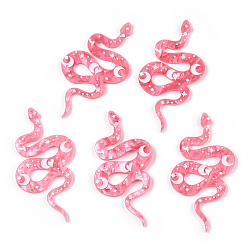 Fuchsia Printed Acrylic Big Pendants, Snake with Moon Pattern Charm, Light Coral, 69x37mm