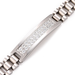 Stainless Steel Color Clear Cubic Zirconia Rectangle Link Bracelet, 304 Stainless Steel High Durable Guaranteed Bracelet for Men Women, Stainless Steel Color, 8-1/2 inch(21.5cm)