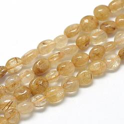 Rutilated Quartz Natural Gold Rutilated Quartz Beads Strands, Oval, 6~10x4~7x4~7mm, Hole: 1mm, about 43~62pcs/strand, 15.7 inch