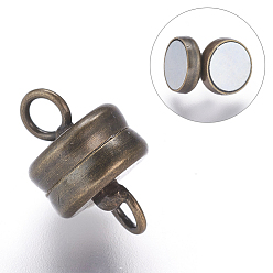 Antique Bronze Brass Magnetic Clasps with Loops, Flat Round, Antique Bronze, 11x7mm, Hole: 2mm