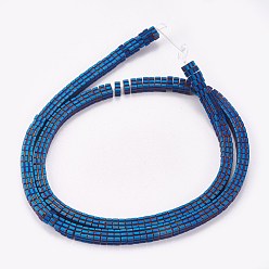 Blue Plated Electroplated Non-magnetic Synthetic Hematite Beads Strands, Frosted, Square, Blue Plated, 4x4x2mm, Hole: 0.5mm, about 200pcs/strand, 15.7 inch(40cm)