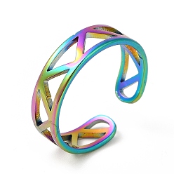 Rainbow Color Revestimiento iónico (ip) 201 anillo de acero inoxidable, anillo de puño abierto, anillo de triángulo hueco para hombres mujeres, color del arco iris, tamaño de EE. UU. 6 1/2 (16.9 mm)