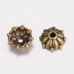 Antique Bronze Tibetan Style Alloy Fancy Bead Caps, Multi-Petal Flower, Antique Bronze, 8x3mm, Hole: 1mm