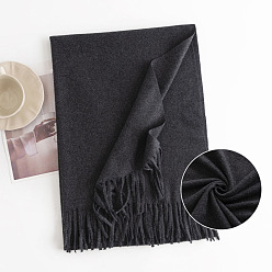Black Polyester Neck Warmer Scarf, Winter Scarf, Tassel Wrap Scarf, Black, 1900x700mm