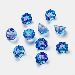 Blue Transparent Glass Beads, Lotus Pod, Blue, 10.5x6.5mm, Hole: 1.4mm