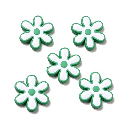 Vert Mer Moyen Perles acryliques opaques, avec l'émail, flocon de neige, vert de mer moyen, 25x22.5x4.5mm, Trou: 1.6mm