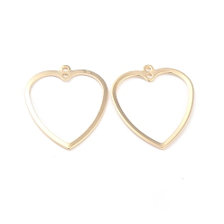 Real 24K Gold Plated Brass Pendants, Long-Lasting Plated, Heart, Real 24K Gold Plated, 26x22x1mm, Hole: 1.4mm