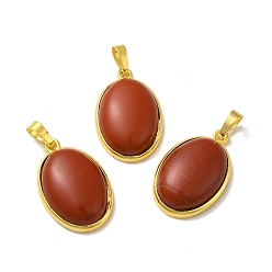 Red Jasper Natural Red Jasper Pendants, Oval Charms, with Rack Plating Golden Plated Brass Findings, Lead Free & Cadmium Free, 31x20x7.5~8mm, Hole: 7x5mm