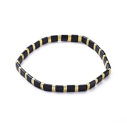 Noir Bracelets extensibles en perles de rocaille de verre, mixedstyle, noir, diamètre intérieur: 2-1/8 pouce (5.5 cm)