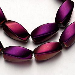 Purple Plated Electroplate Non-magnetic Synthetic Hematite Beads Strands, Twisted Oval, Purple Plated, 12x8mm, Hole: 1mm, about 33pcs/strand, 15.7 inch