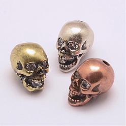Mixed Color Brass Micro Pave Grade AAA Cubic Zirconia Beads, Long-Lasting Plated, Cadmium Free & Nickel Free & Lead Free, Skull, Mixed Color, 13x8x10mm, Hole: 2mm