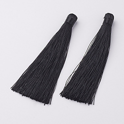 Noir Nylon pompon grandes décorations pendantes, noir, 120x10mm, Trou: 5mm