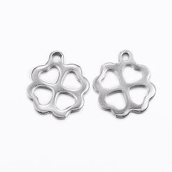 Stainless Steel Color 201 Stainless Steel Hollow Pendants, Clover, Stainless Steel Color, 12.5x10.5x1mm, Hole: 1mm