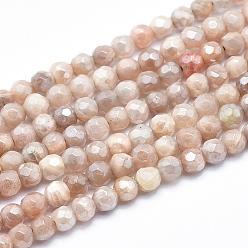Sunstone Electroplate Natural Sunstone Beads Strands, Faceted, Round, 4mm, Hole: 0.8mm, about 103pcs/strand, 15.7 inch