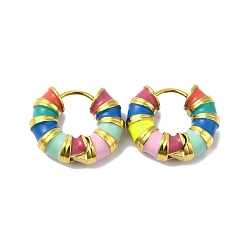 Colorful Enamel Round Hoop Earrings, Real 14K Gold Plated 304 Stainless Steel Jewelry for Women, Colorful, 18x21x6mm, Pin: 1mm