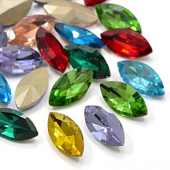 Mixed Color Faceted Horse Eye Glass Pointed Back Rhinestone Cabochons, Back Plated, Mixed Color, 27x13x6.5mm, about 12pcs/bag