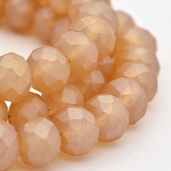 Sandy Brown Pearl Luster Plated Faceted Rondelle Glass Beads Strands, Frosted, Sandy Brown, 8x5mm, Hole: 1mm, about 72pcs/strand, 15.7 inch
