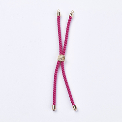 Real 18K Gold Plated Nylon Twisted Cord Bracelet Making, Slider Bracelet Making, with Brass Findings, Cadmium Free & Lead Free, Long-Lasting Plated, Tree of Life, Fuchsia, Real 18K Gold Plated, 210~220x2mm, Hole: 2mm