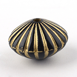 Черный Двойной конус покрытие акриловые шарики, золотой металл обвитыми, чёрные, 10.5x15 мм, Отверстие : 1.5 мм , около 495 шт / 500 г