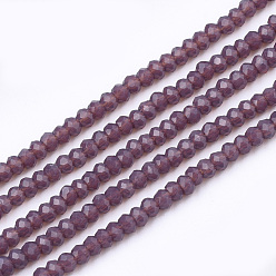 Brun Rosé  Perles de verre opaques de couleur unie, facette, rondelle, brun rosé, 2~2.5x1~1.5mm, Trou: 0.5mm, Environ 165~170 pcs/chapelet, 11.81 pouces ~ 12.20 pouces (30~31 cm)