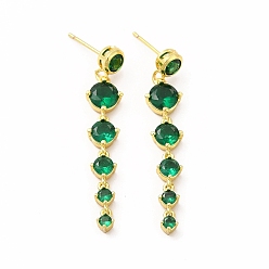 Vert Mer Boucles d'oreilles pendantes en laiton avec zircone cubique pour femme, sans plomb et sans cadmium, ronde graduée, réel 18 k plaqué or, vert de mer, 41.5mm, pin: 0.8 mm