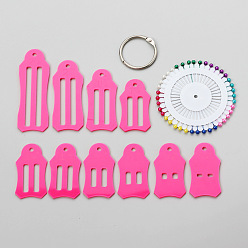 Pink Jelly Roll Sasher Tool Set, including 10 Pcs Multi-Sizes Sasher for Folding Fabric and Biasing Strips, Come with 40 Pcs Multi-color Quilting Pins and 1Pc Storage Chain, Pink, 5.6~8.9x3cm