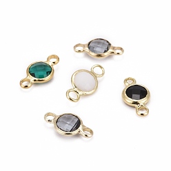Mixed Color Golden Plated Glass Flat Round Links connectors, with Brass Findings, Mixed Color, 12.5x6.5x3mm, Hole: 2mm