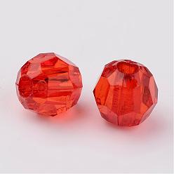 Naranja Rojo Abalorios de acrílico transparentes, facetados, rondo, rojo naranja, 8 mm, Agujero: 1.5 mm, sobre 1800 unidades / 500 g