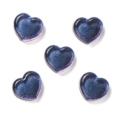 Marine Blue Transparent Resin Cabochons, with Glitter, Heart, Marine Blue, 18x19.5x6.5mm